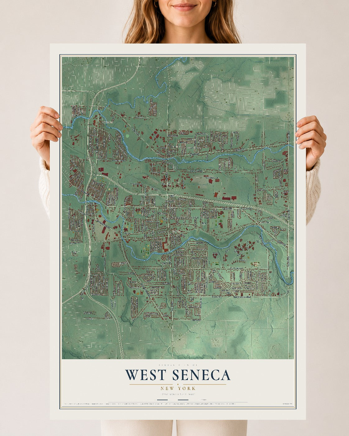 West Seneca, New York map print, 24" x 36" Archival Matte Print mockup