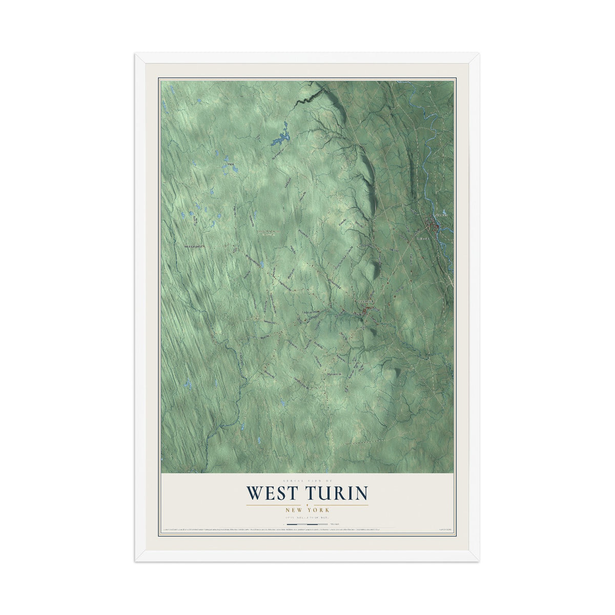 West Turin, New York map print, 12" x 18" W/ White Ayous Wood Frame mockup
