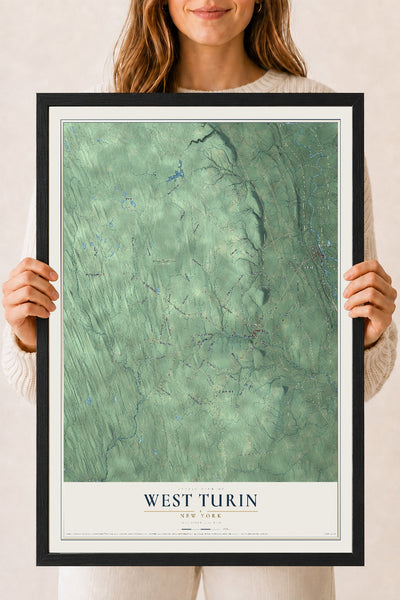 West Turin, New York map print, 18" x 24" W/ Black Ayous Wood Frame mockup