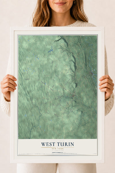 West Turin, New York map print, 18" x 24" W/ White Ayous Wood Frame mockup