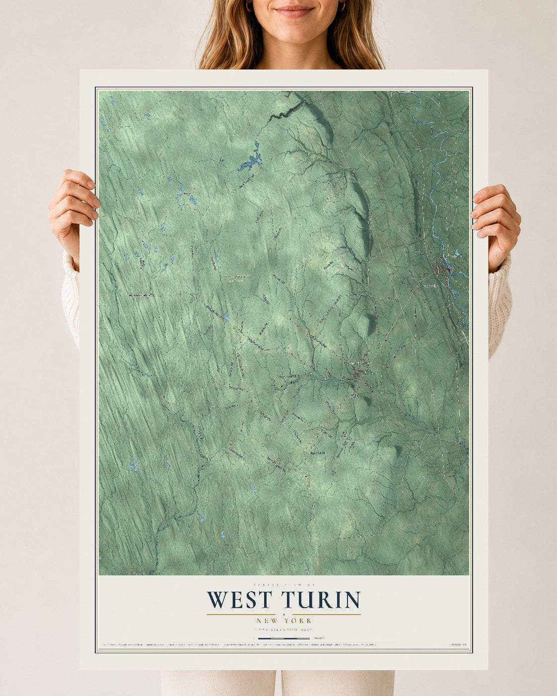 West Turin, New York map print, 24" x 36" Archival Matte Print mockup