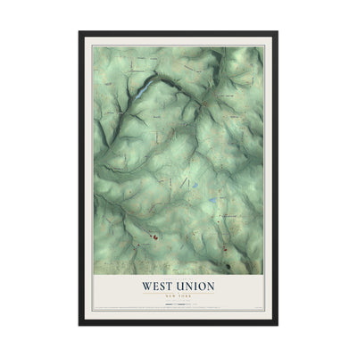 West Union, New York map print, 12" x 18" W/ Black Ayous Wood Frame mockup