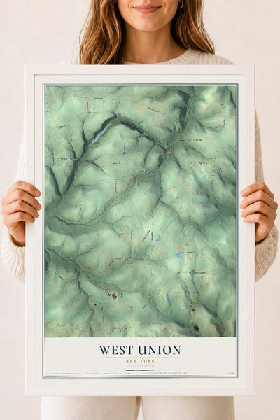 West Union, New York map print, 18" x 24" W/ White Ayous Wood Frame mockup