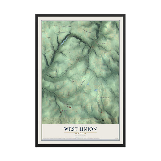Map of West Union, New York, 12 x 18 inch print in a black wood frame