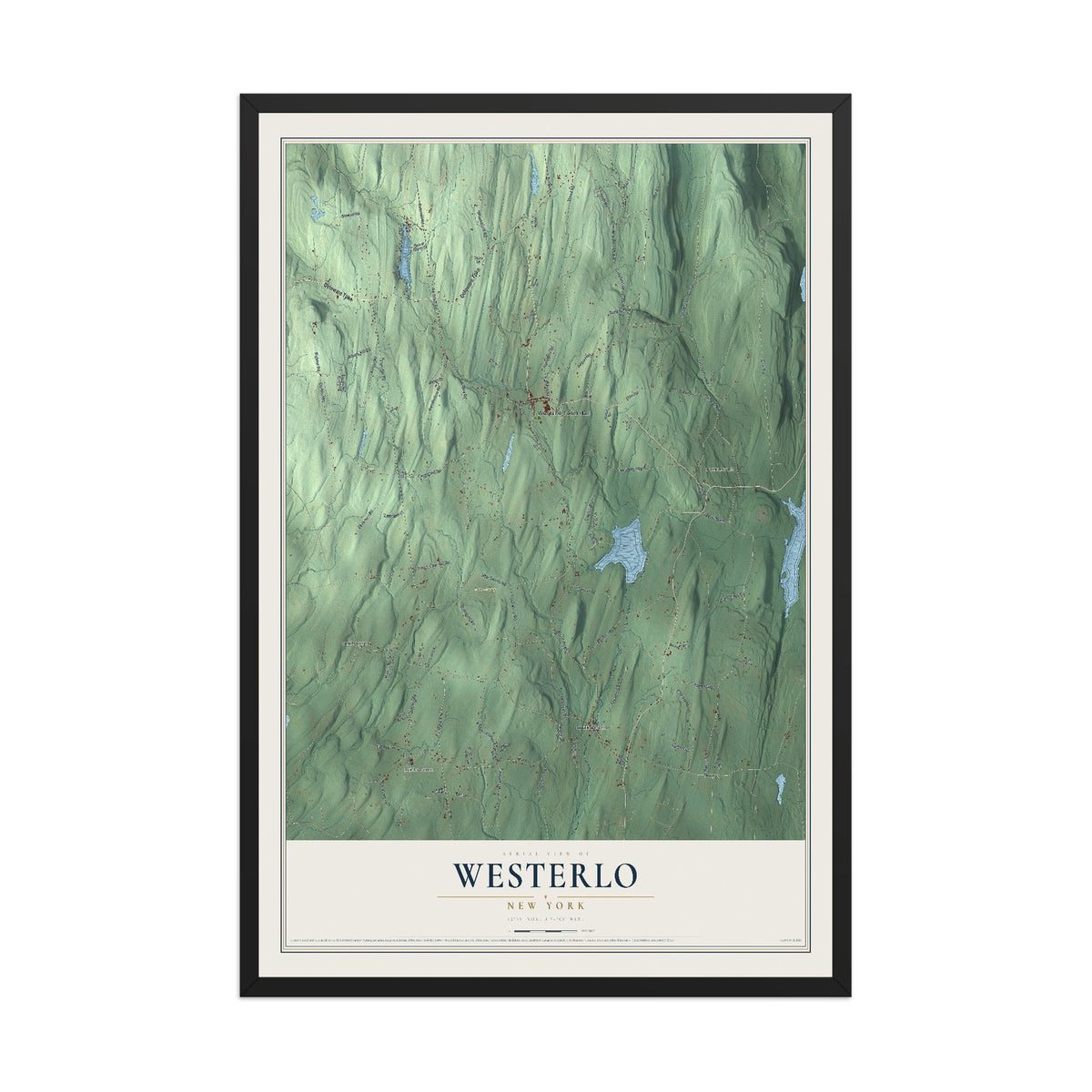 Westerlo, New York map print, 12" x 18" W/ Black Ayous Wood Frame mockup