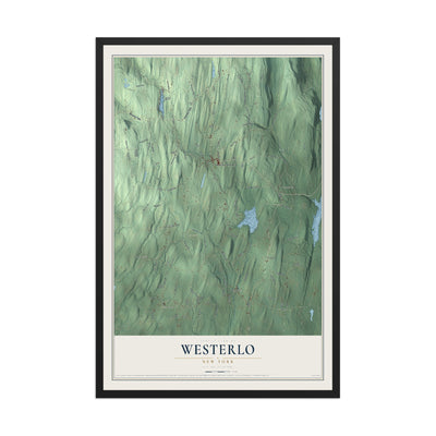 Westerlo, New York map print, 12" x 18" W/ Black Ayous Wood Frame mockup