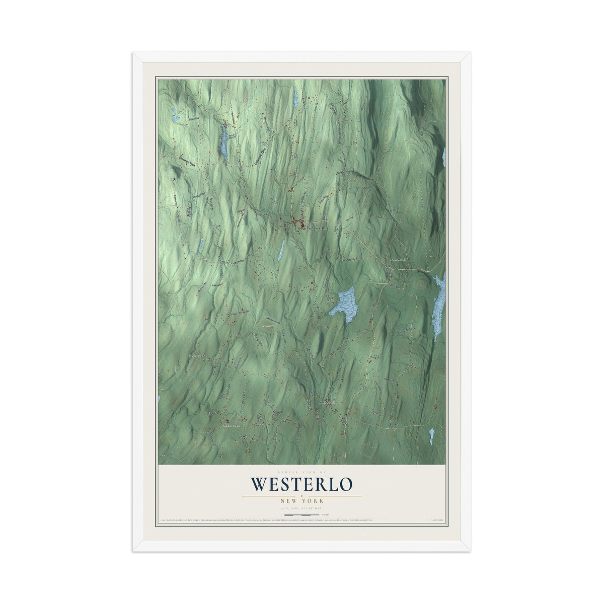 Westerlo, New York map print, 12" x 18" W/ White Ayous Wood Frame mockup