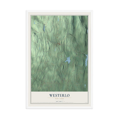 Westerlo, New York map print, 12" x 18" W/ White Ayous Wood Frame mockup