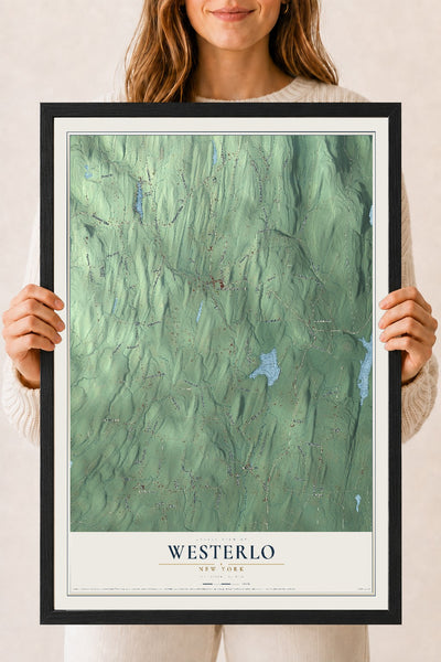 Westerlo, New York map print, 18" x 24" W/ Black Ayous Wood Frame mockup