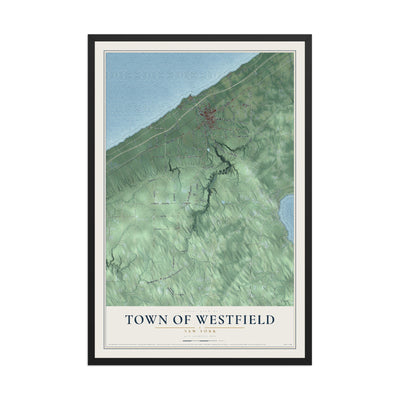 Westfield, New York map print, 12" x 18" W/ Black Ayous Wood Frame mockup