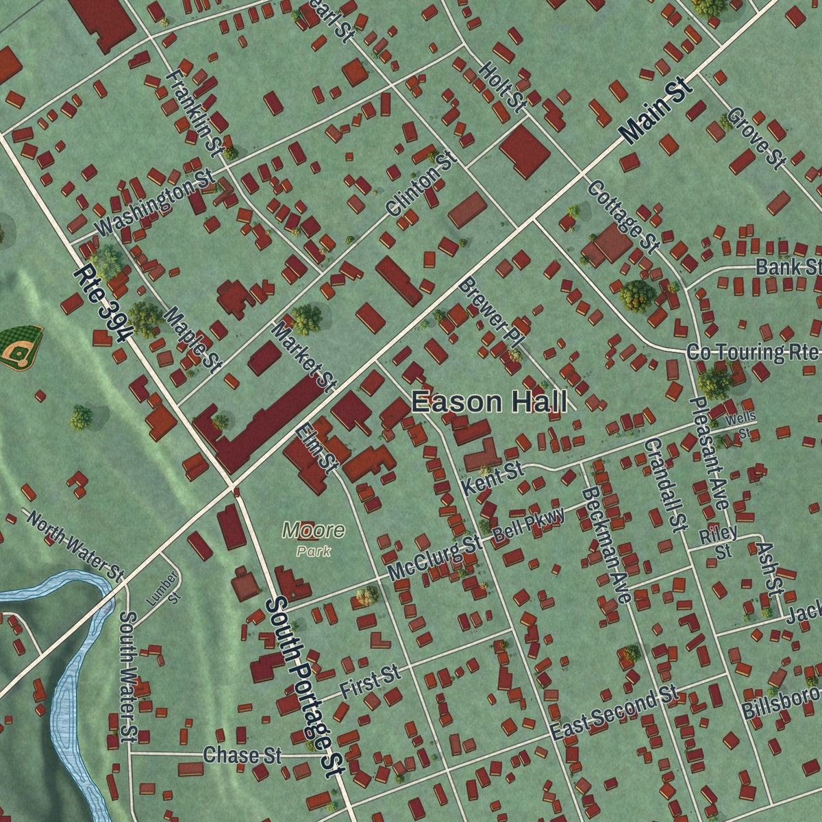 Close-up 1 of the Westfield, New York map artwork