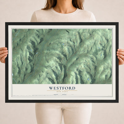 Westford, New York map print, 18" x 24" W/ Black Ayous Wood Frame mockup