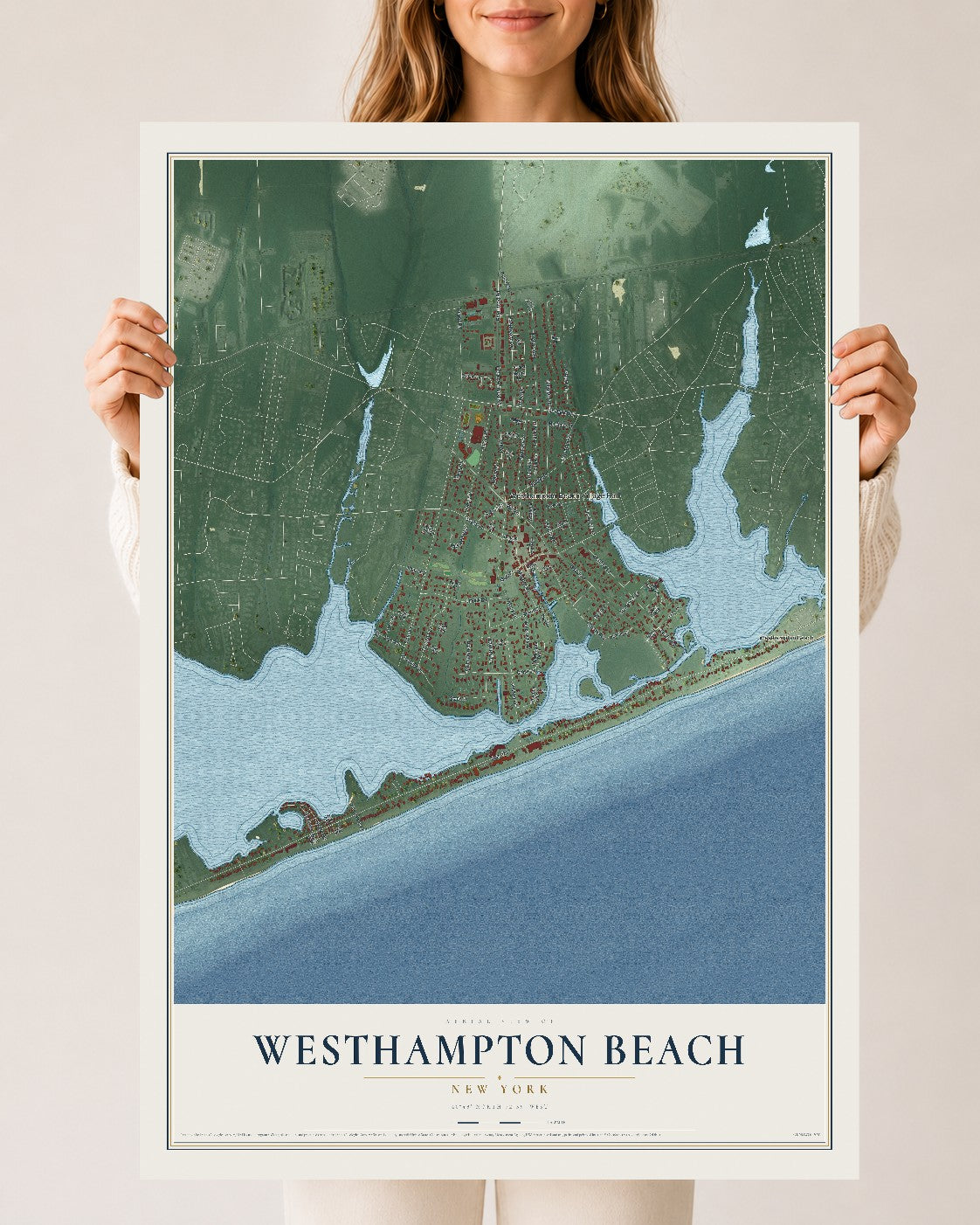 Westhampton Beach, New York map print, 24" x 36" Archival Matte Print mockup