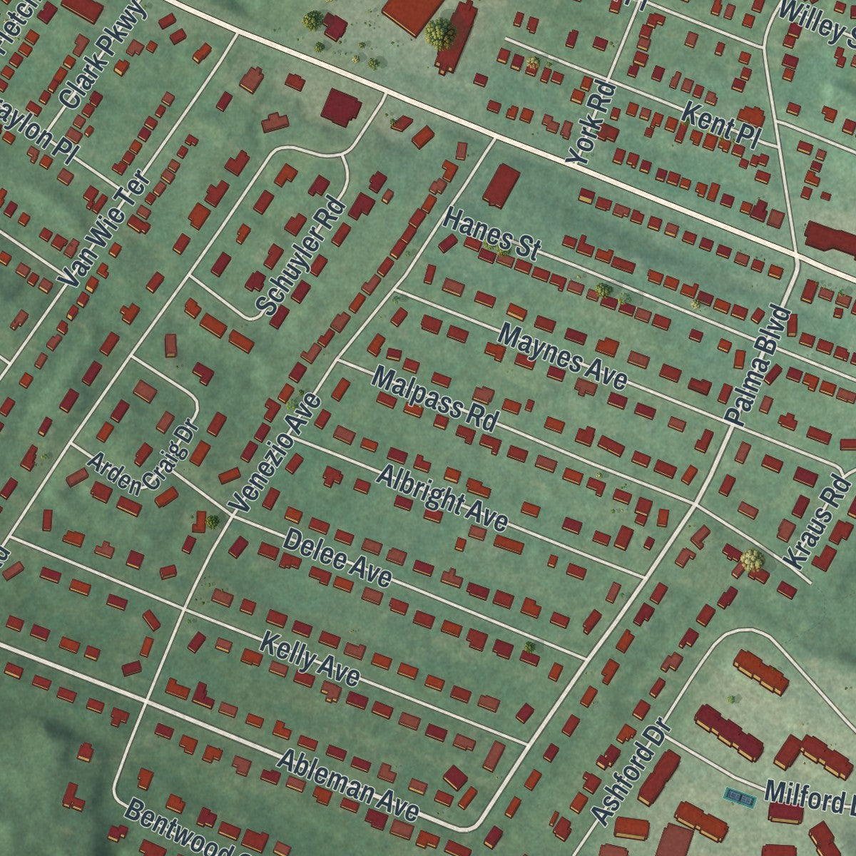 Close-up 1 of the Westmere, New York map artwork