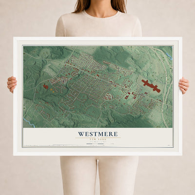 Westmere, New York map print, 24" x 36" W/ White Ayous Wood Frame mockup