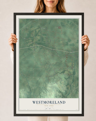 Westmoreland, New York map print, 24" x 36" W/ Black Ayous Wood Frame mockup