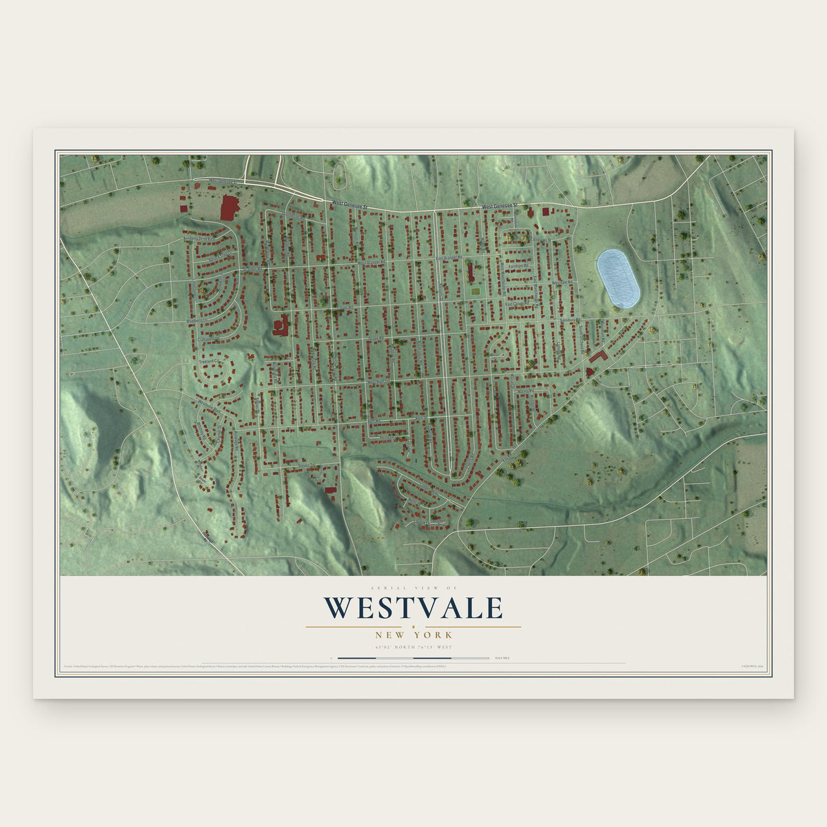 Westvale, New York map print, the full design