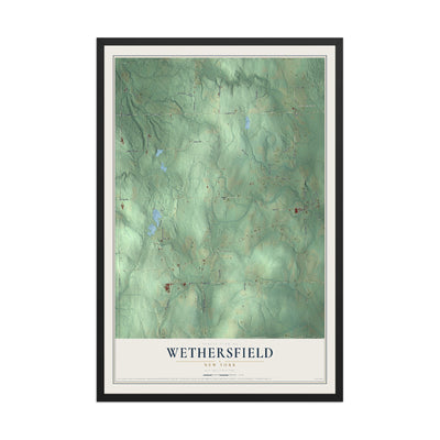 Wethersfield, New York map print, 12" x 18" W/ Black Ayous Wood Frame mockup