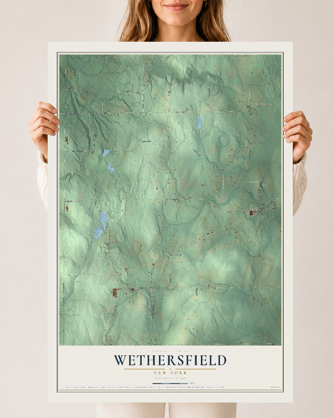 Wethersfield, New York map print, 24" x 36" Archival Matte Print mockup