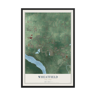 Wheatfield, New York map print, 12" x 18" W/ Black Ayous Wood Frame mockup