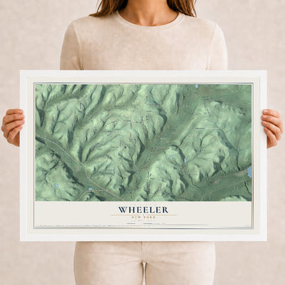Wheeler, New York map print, 12" x 18" W/ White Ayous Wood Frame mockup