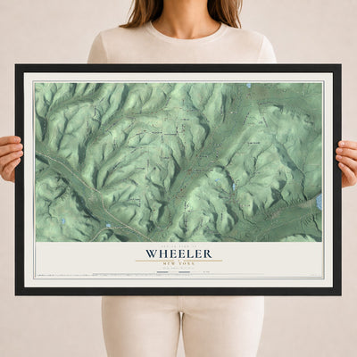 Wheeler, New York map print, 18" x 24" W/ Black Ayous Wood Frame mockup