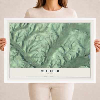 Wheeler, New York map print, 18" x 24" W/ White Ayous Wood Frame mockup