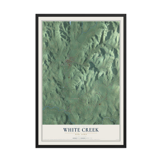 Map of White Creek, New York, 12 x 18 inch print in a black wood frame