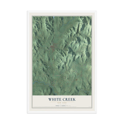 Map of White Creek, New York, 12 x 18 inch print in a white wood frame