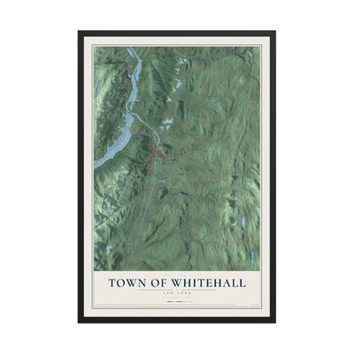 Whitehall, New York map print, 12" x 18" W/ Black Ayous Wood Frame mockup