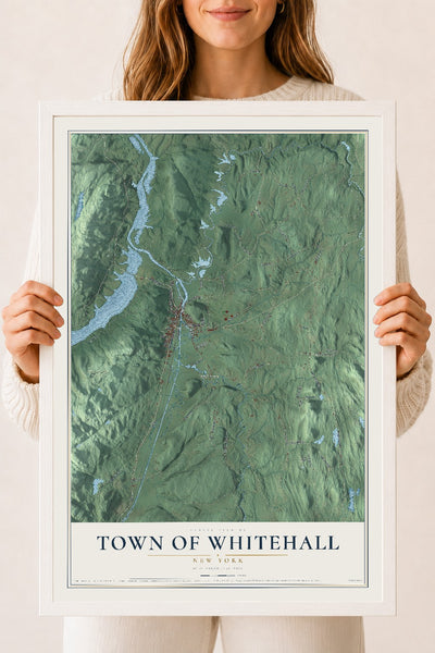 Whitehall, New York map print, 18" x 24" W/ White Ayous Wood Frame mockup
