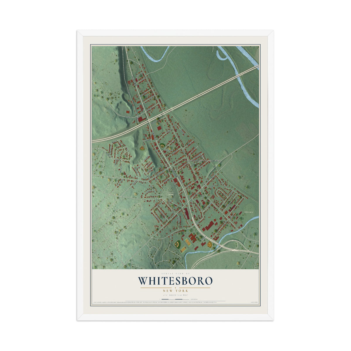 Whitesboro, New York map print, 12" x 18" W/ White Ayous Wood Frame mockup