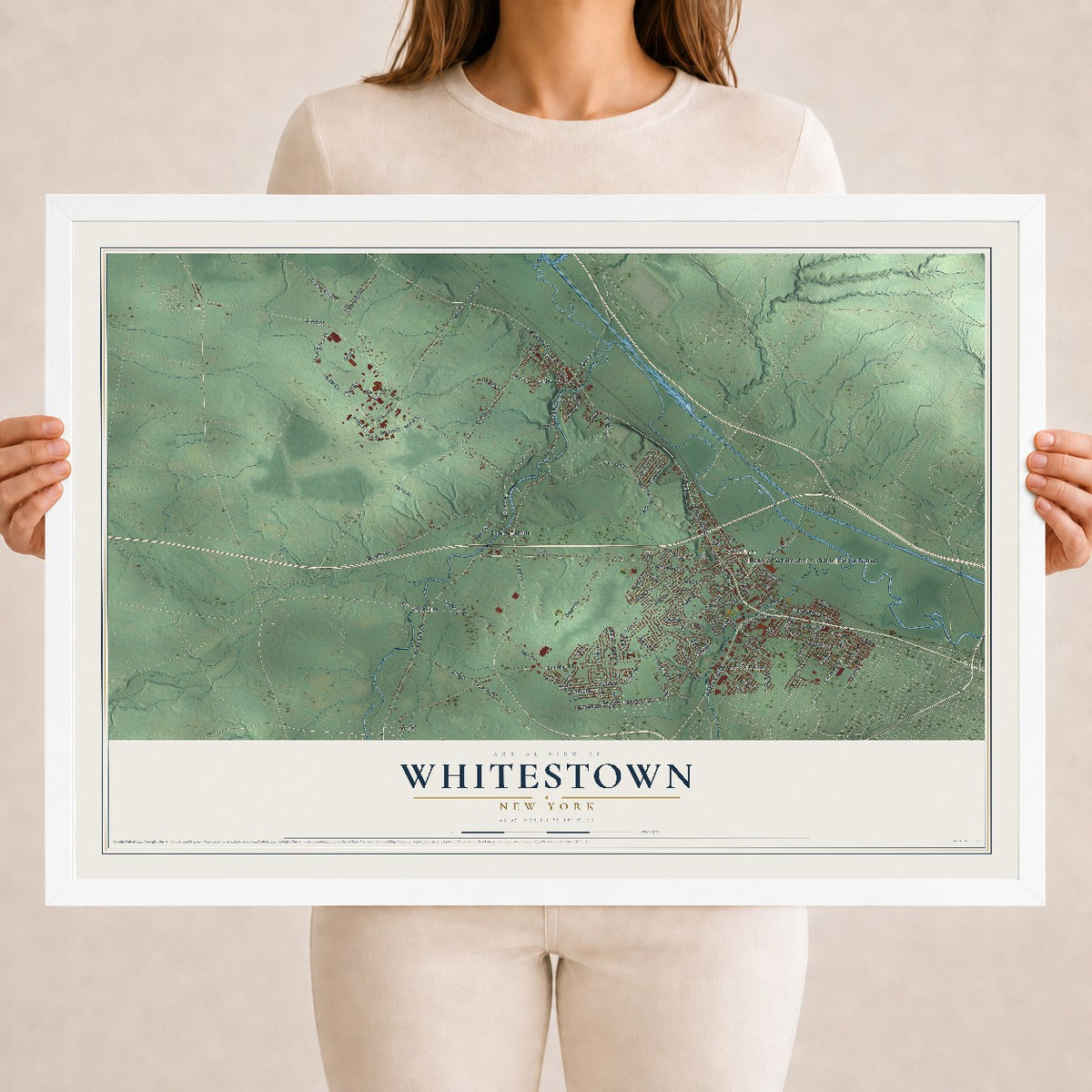 Whitestown, New York map print, 18" x 24" W/ White Ayous Wood Frame mockup