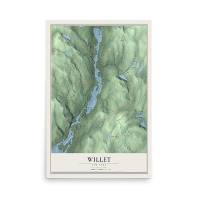 Willet, New York map print, 12" x 18" Archival Matte Print mockup