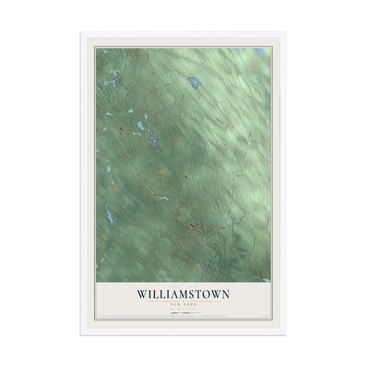Williamstown, New York map print, 12" x 18" W/ White Ayous Wood Frame mockup