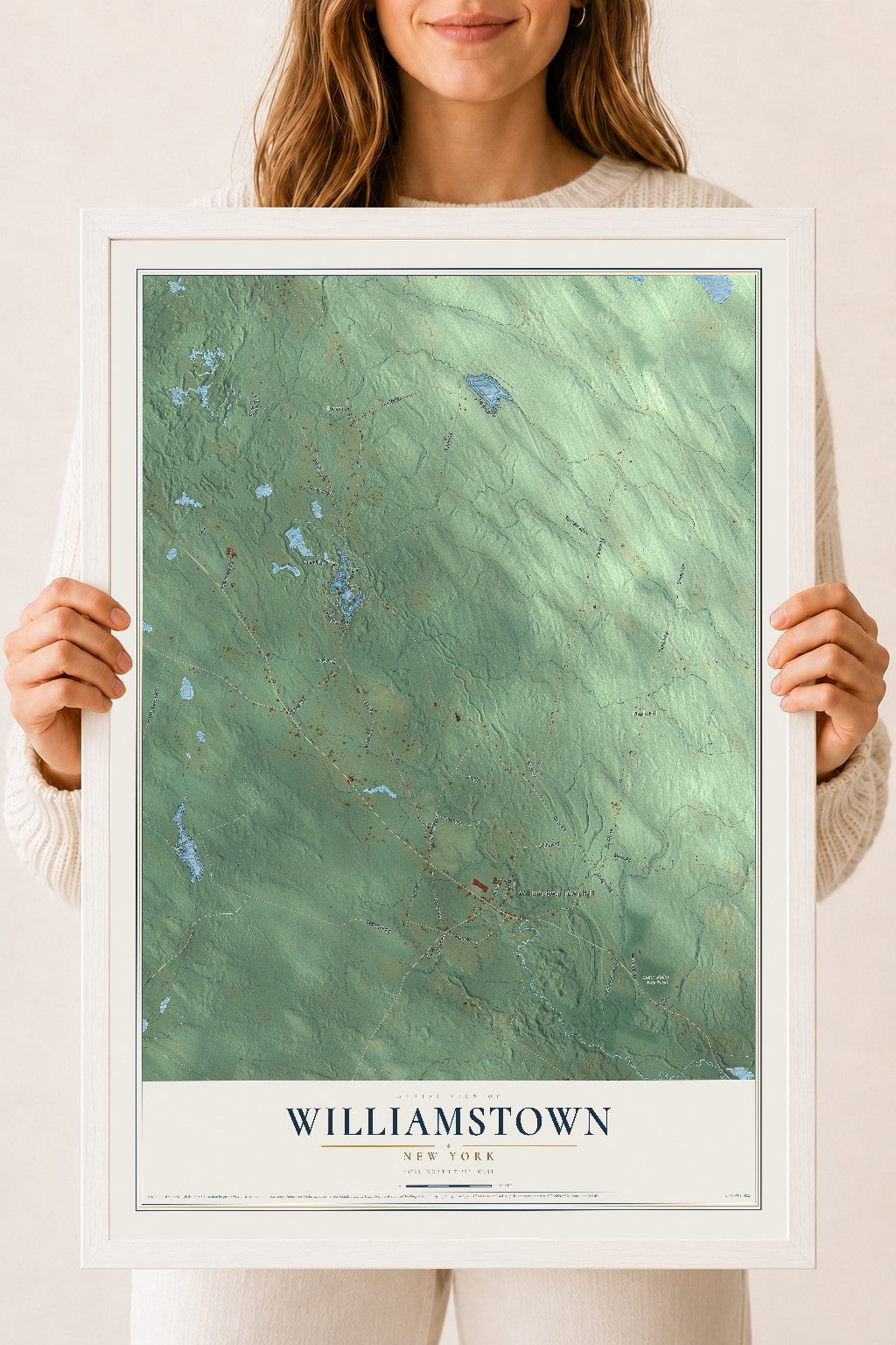 Williamstown, New York map print, 18" x 24" W/ White Ayous Wood Frame mockup