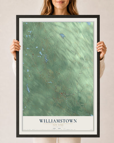 Williamstown, New York map print, 24" x 36" W/ Black Ayous Wood Frame mockup