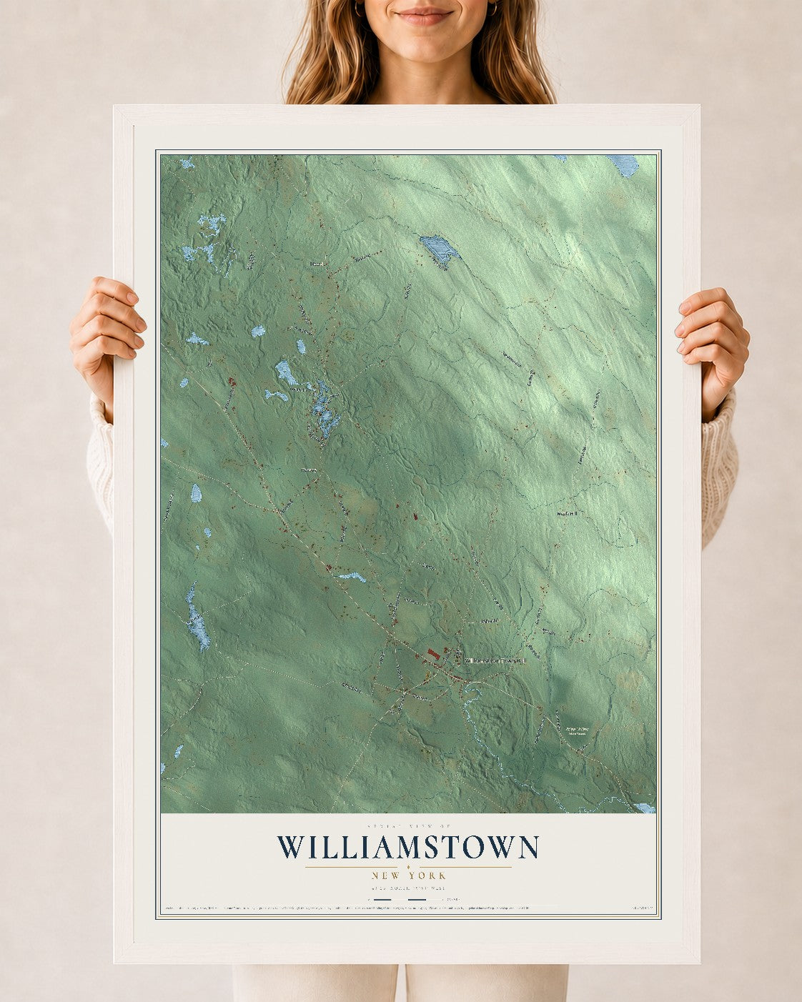 Williamstown, New York map print, 24" x 36" W/ White Ayous Wood Frame mockup