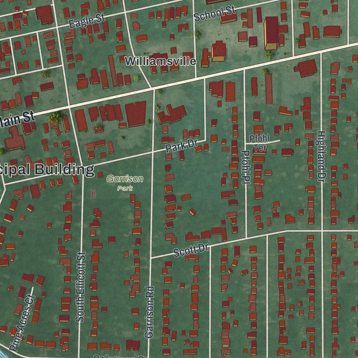 Close-up 1 of the Williamsville, New York map artwork