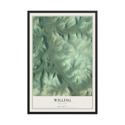 Map of Willing, New York, 12 x 18 inch print in a black wood frame