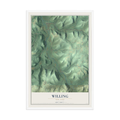 Map of Willing, New York, 12 x 18 inch print in a white wood frame