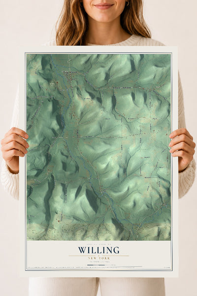 Willing, New York map print, 18" x 24" Archival Matte Print mockup