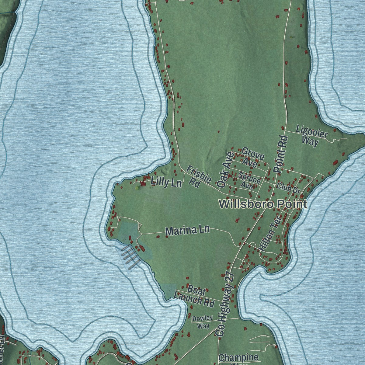 Close-up 2 of the Willsboro, New York map artwork