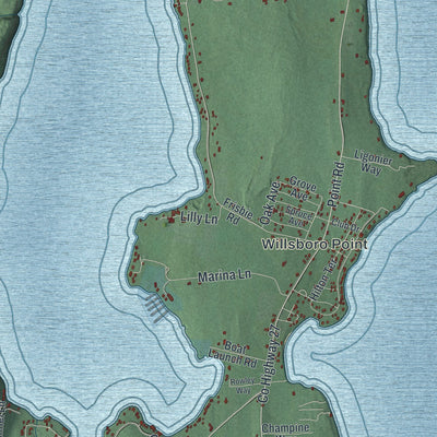 Close-up 2 of the Willsboro, New York map artwork
