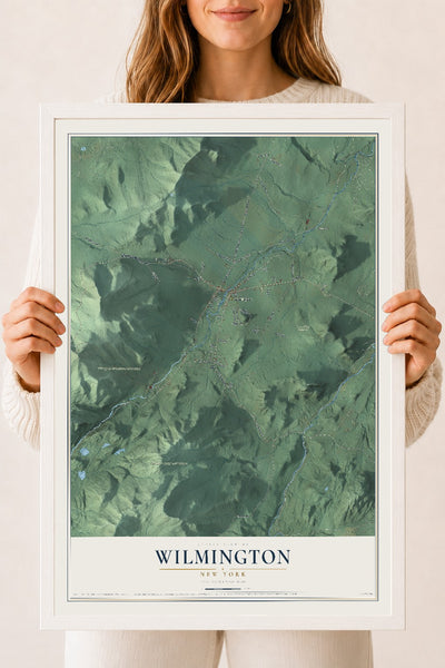 Wilmington, New York map print, 18" x 24" W/ White Ayous Wood Frame mockup