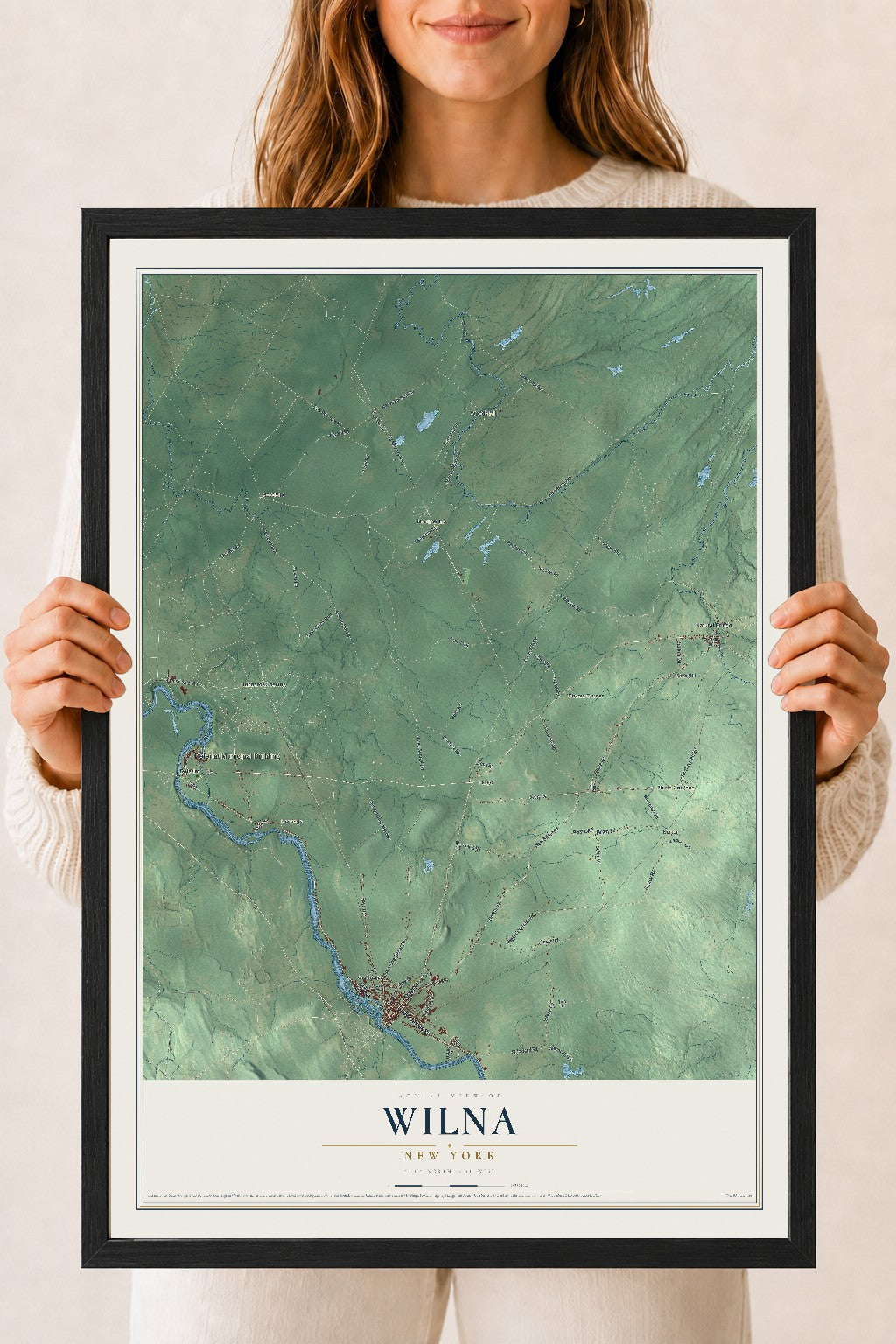Wilna, New York map print, 18" x 24" W/ Black Ayous Wood Frame mockup