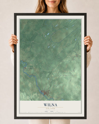 Wilna, New York map print, 24" x 36" W/ Black Ayous Wood Frame mockup