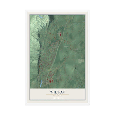 Wilton, New York map print, 12" x 18" W/ White Ayous Wood Frame mockup