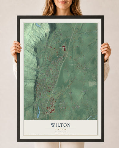 Wilton, New York map print, 24" x 36" W/ Black Ayous Wood Frame mockup