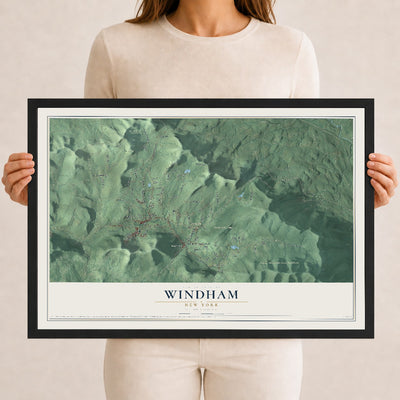 Windham, New York map print, 12" x 18" W/ Black Ayous Wood Frame mockup